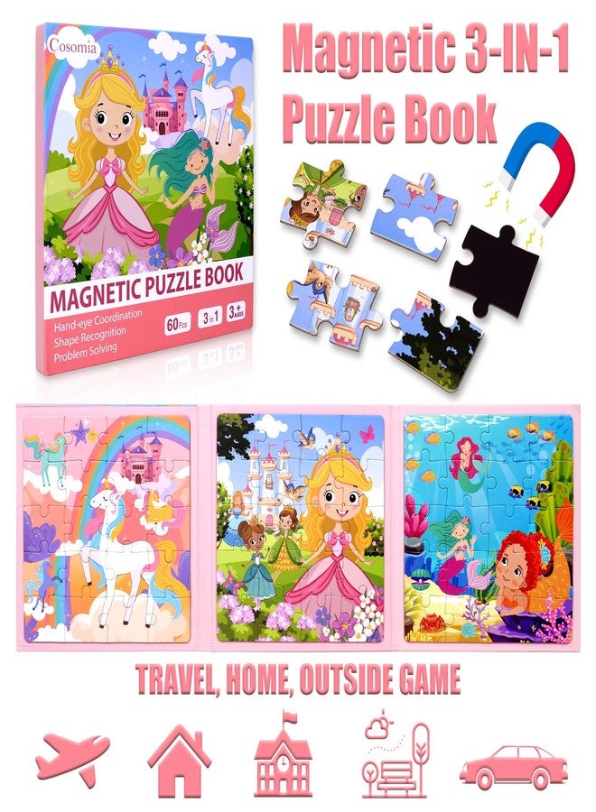 Cosomia Unicorn Princess Mermaid Magnetic Puzzles for Kids Ages 3-6, 3x20 Pieces Travel Games for Car Airplane Road Trip, Activities Toys Gifts for Toddlers Boys Girls - Image 2